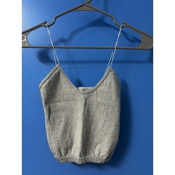 Free People Intimately Metallic Knit Cropped Tank Top, Spaghetti Straps, GLAM, - Picture 6 of 8